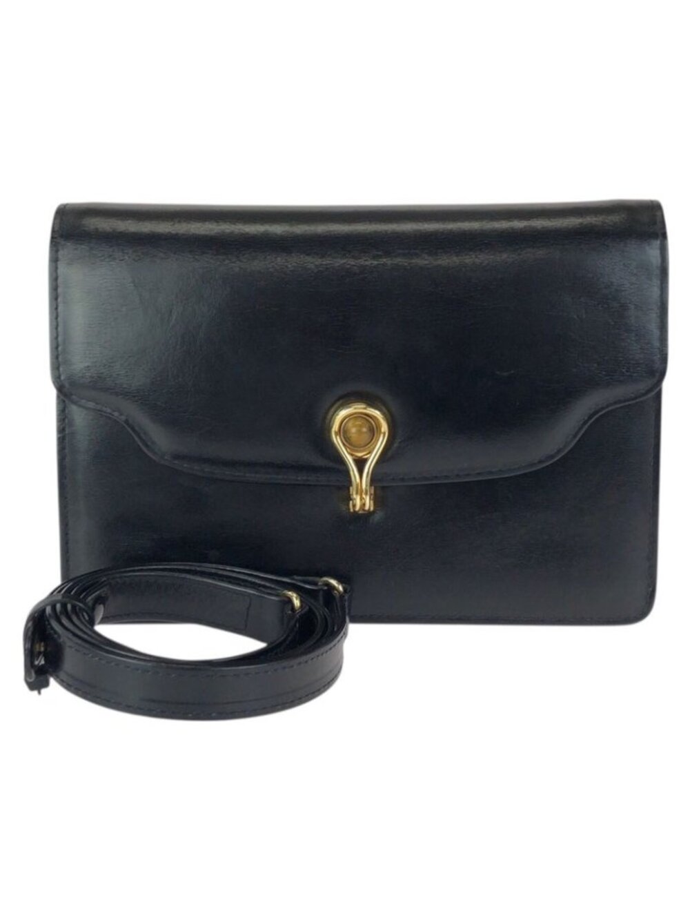 Gucci Vintage Taiga Eye Black Gold Leather Shoulder Bag Clutch - Picture 1 of 9